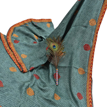 Indian Vintage Green Sarees Pure Woolen Woven Printed  Sari Soft Warm Craft Fabric 5Yd Woven Border Dress making Crafting Quilting
