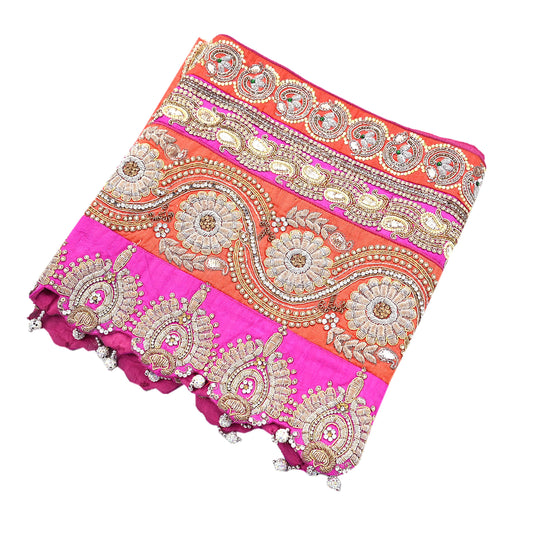 Indian Vintage Sari Border Hand Embroidered Dabka Lace Trim Sewing Craft Ribbon Dress Decor 45"