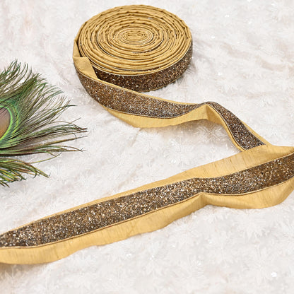 Indian New Golden Beige Border 1Yd Embroidered Lace Trim Sewing Craft Ribbon Dress Decor