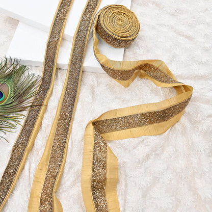 Indian New Golden Beige Border 1Yd Embroidered Lace Trim Sewing Craft Ribbon Dress Decor