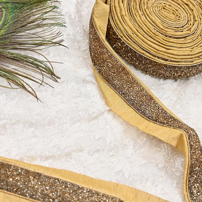 Indian New Golden Beige Border 1Yd Embroidered Lace Trim Sewing Craft Ribbon Dress Decor