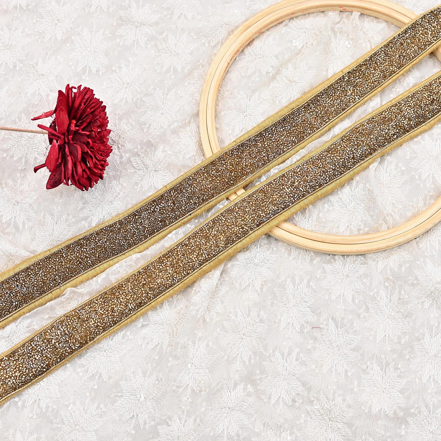 Indian New Golden Beige Border 1Yd Embroidered Lace Trim Sewing Craft Ribbon Dress Decor