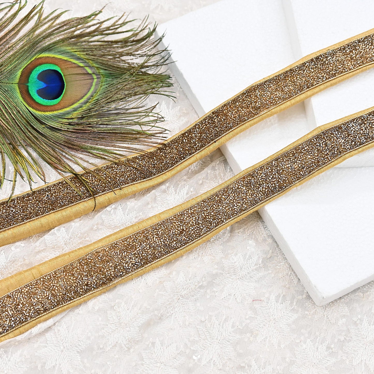 Indian New Golden Beige Border 1Yd Embroidered Lace Trim Sewing Craft Ribbon Dress Decor