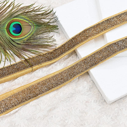 Indian New Golden Beige Border 1Yd Embroidered Lace Trim Sewing Craft Ribbon Dress Decor