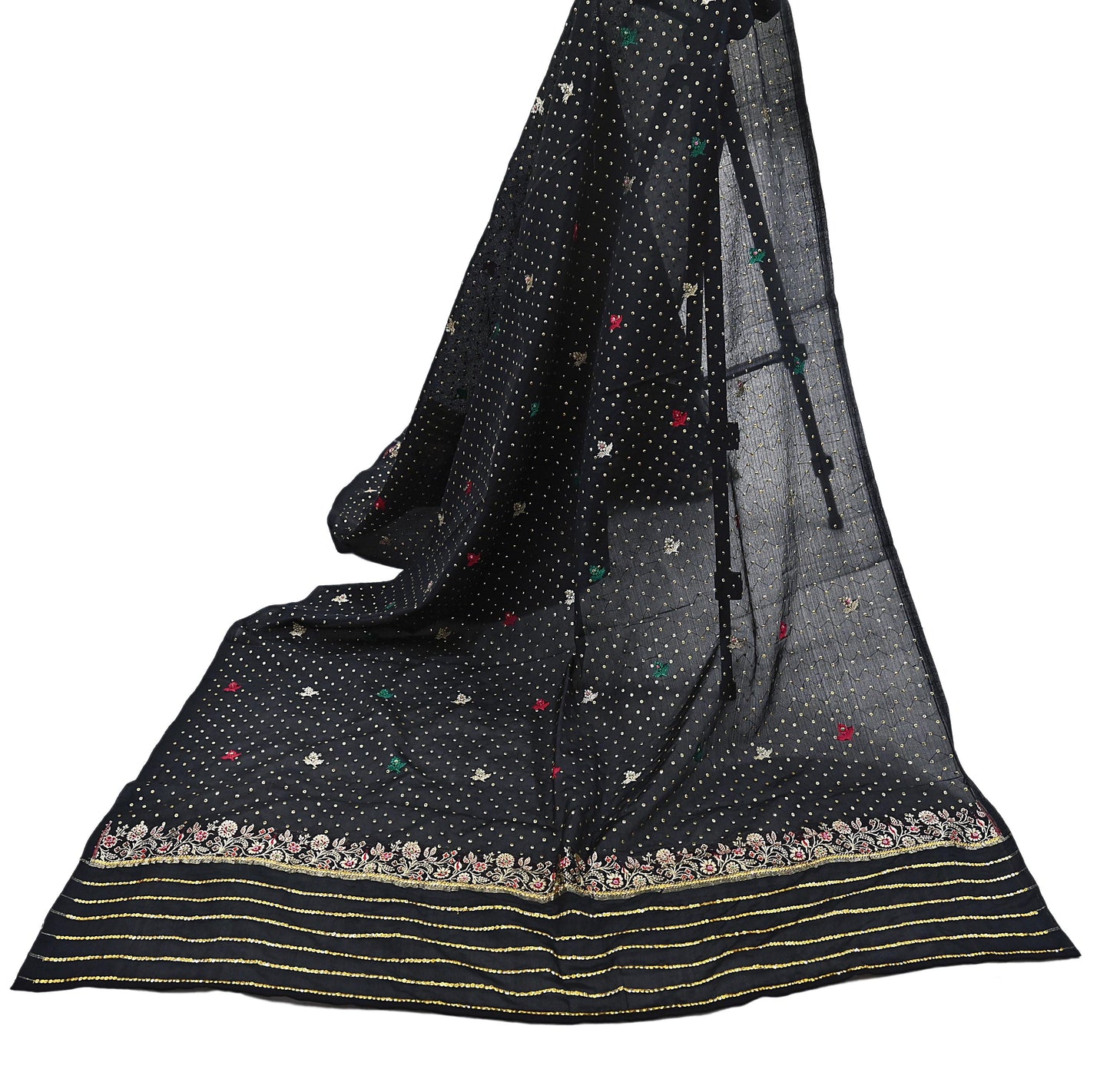 Indian Vintage Dupatta Black Long Stole Pure silk Woven Brocade Banarasi Scarves Veil Scarf Wrap Hippie Boho Soft Floral Zari