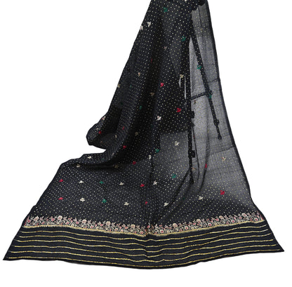 Indian Vintage Dupatta Black Long Stole Pure silk Woven Brocade Banarasi Scarves Veil Scarf Wrap Hippie Boho Soft Floral Zari