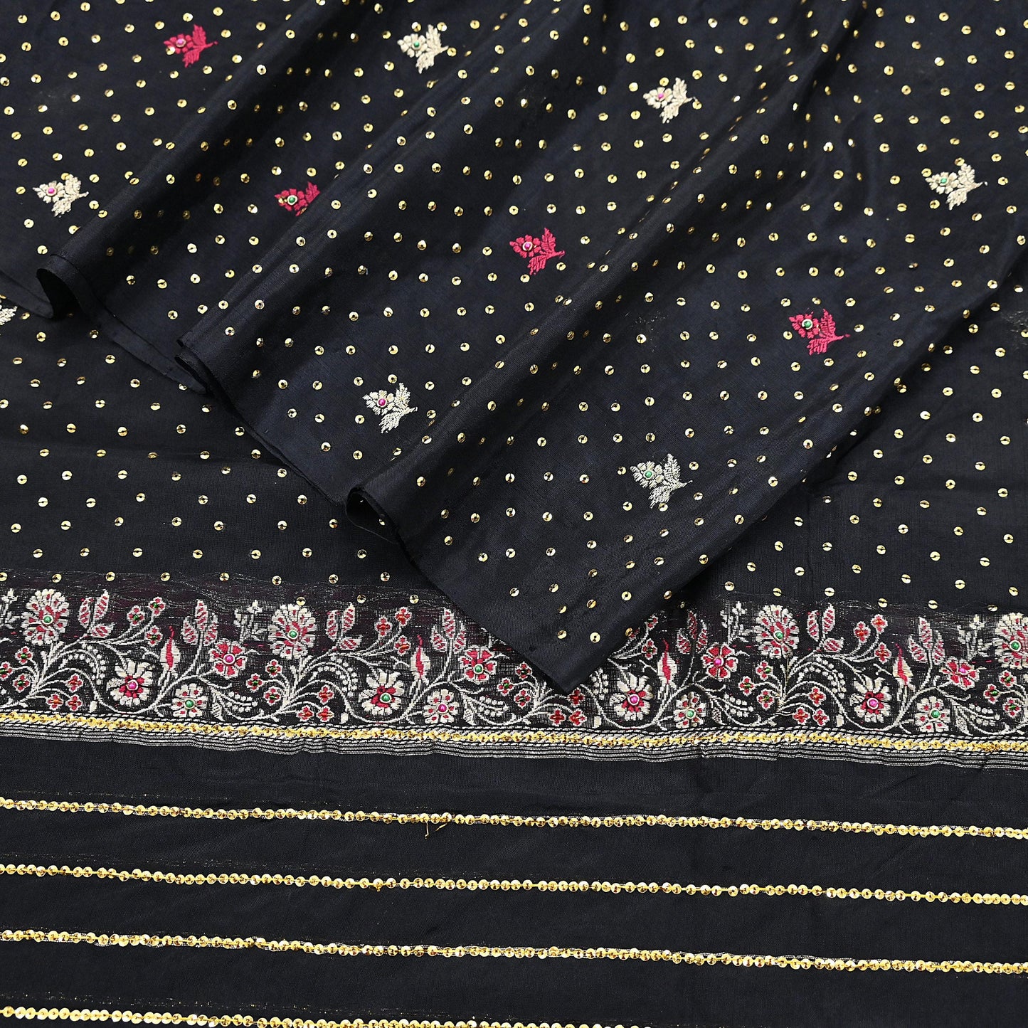 Indian Vintage Dupatta Black Long Stole Pure silk Woven Brocade Banarasi Scarves Veil Scarf Wrap Hippie Boho Soft Floral Zari
