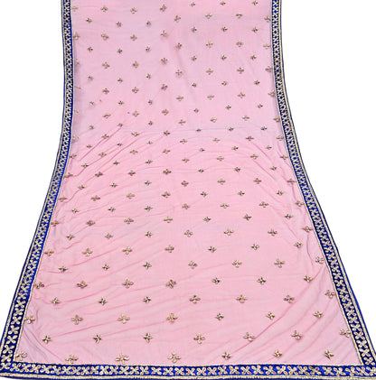 Indian Vintage Heavy Pink Dupatta Net Mesh Long Stole Hand Embroidered Scarf Golden Zardozi Zari Glass Beaded Stole