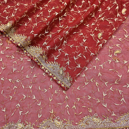 Indian Vintage Heavy Wedding Maroon Dupatta Net Mesh Long Stole Hand Embroidered Scarves Golden Zardozi Zari Sequins Dridal Veil Hijab