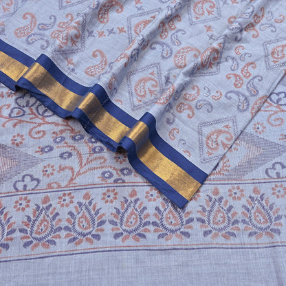 Indian Vintage Sari Blue Printed Pure Cotton Sarees Craft Fabric 5Yd Soft Sewing Sarong Wrap Boho Floral Quilting Dress making Zari border