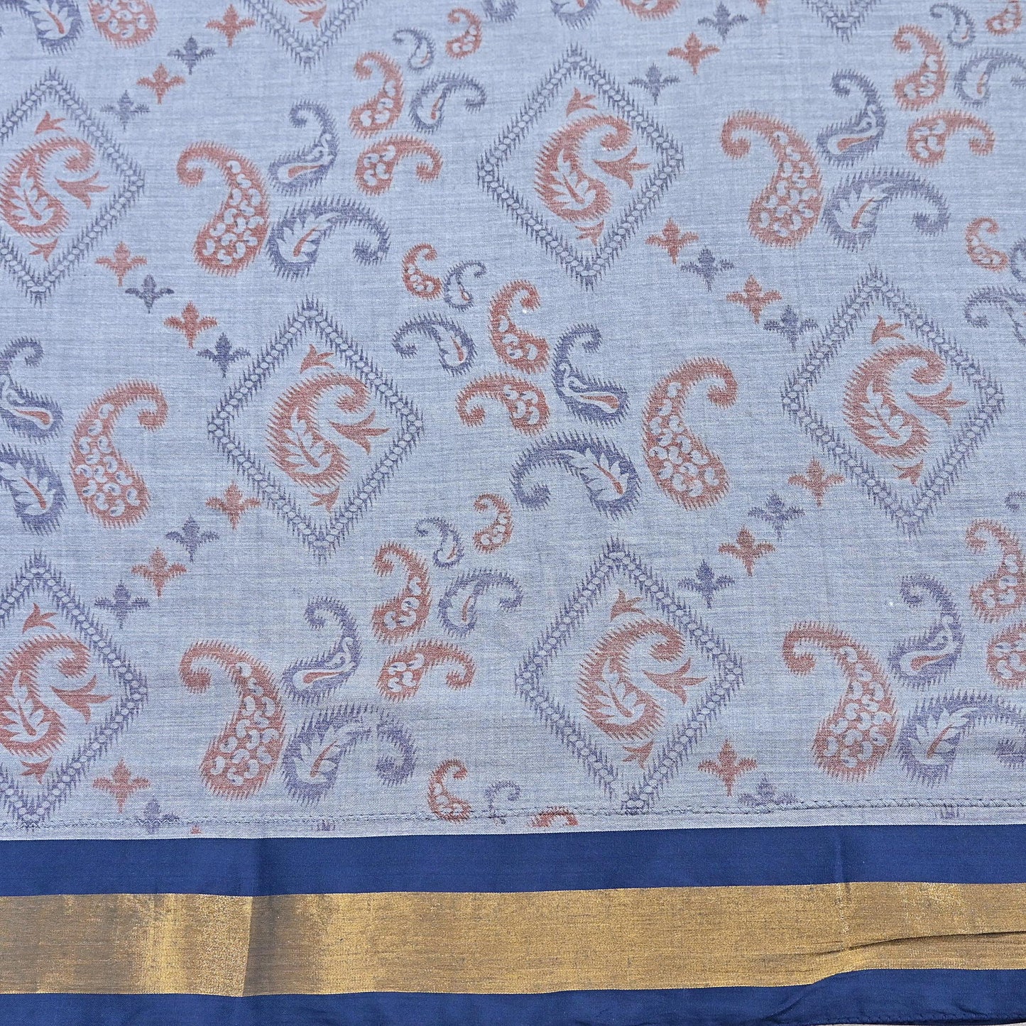 Indian Vintage Sari Blue Printed Pure Cotton Sarees Craft Fabric 5Yd Soft Sewing Sarong Wrap Boho Floral Quilting Dress making Zari border