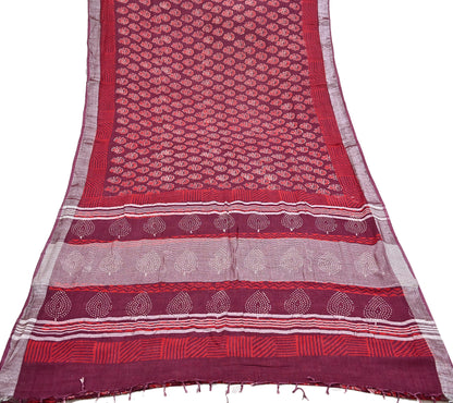 Indian Vintage Sari Maroon Printed Pure Cotton Sarees Craft Fabric 5Yd Soft Sewing Sarong Wrap Boho Floral Quilting Dress making fringes