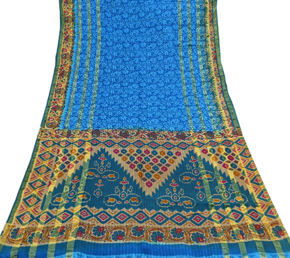 Indian Vintage Sari Blue Printed Pure Cotton Sarees Craft Fabric 5Yd Soft Sewing Sarong Wrap Boho Floral Quilting Dress making