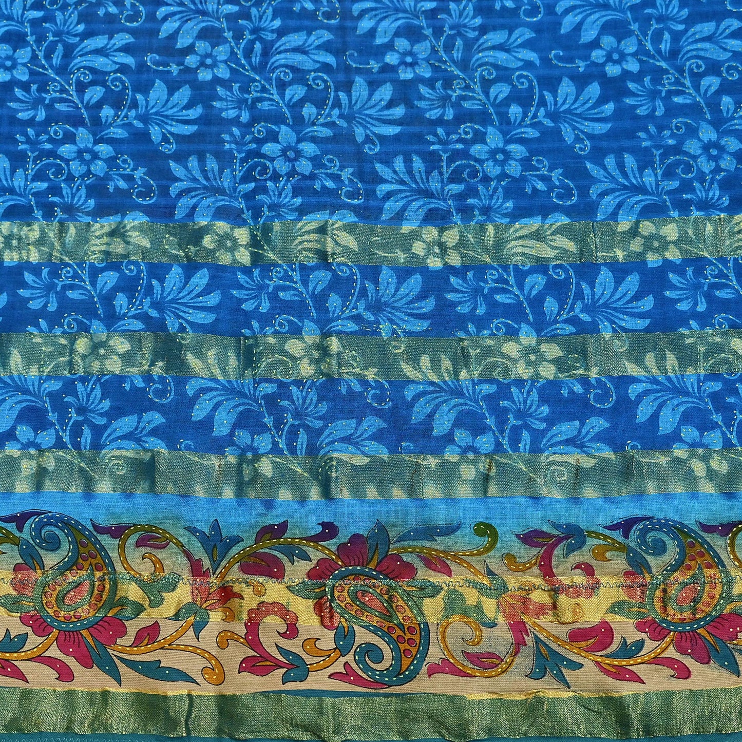 Indian Vintage Sari Blue Printed Pure Cotton Sarees Craft Fabric 5Yd Soft Sewing Sarong Wrap Boho Floral Quilting Dress making