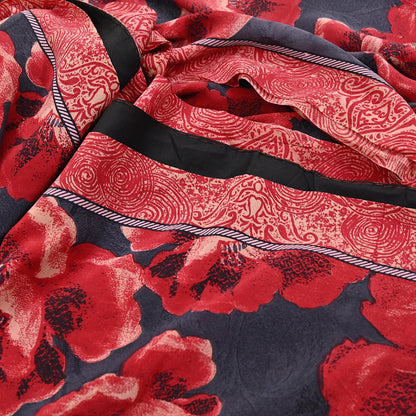 Indian Vintage Sari Gray & Red Pure Crepe Silk Block Printed Sarees 5yd Sewing Floral Soft Craft Fabric Wrap Dress making Crafting Quilting