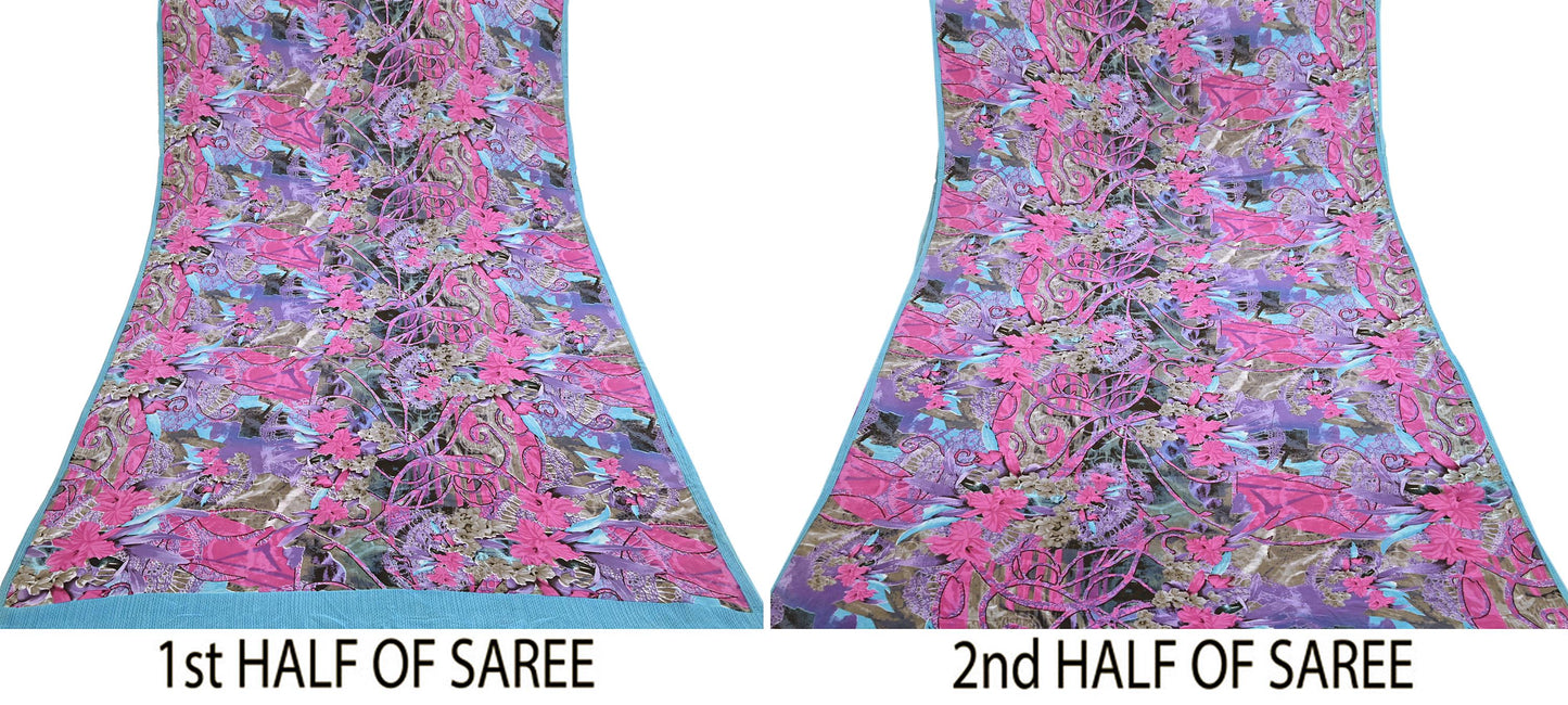 Indian Vintage Sari Multi Pure Crepe Silk Printed Saree 5yd Sewing Floral Soft Craft Fabric Wrap Dress making Upcycle For Crafting