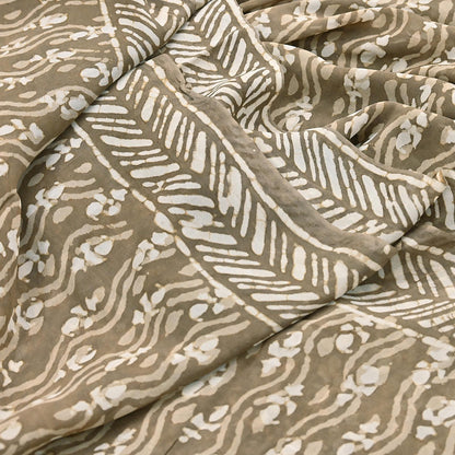Indian Women Vintage Brown Saree Pure Georgette Silk Batik Printed Sari Sewing 5yard Soft Craft Floral Design Wrap Boho