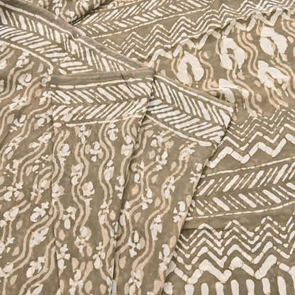 Indian Women Vintage Brown Saree Pure Georgette Silk Batik Printed Sari Sewing 5yard Soft Craft Floral Design Wrap Boho