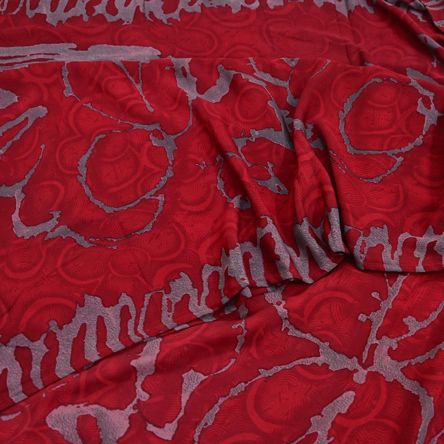 Indian Vintage Sari Red & Gray Pure Georgette Silk Printed Sarees Craft Fabric Sewing 5Yd Soft Dress Making Crafting Quilting Upcycle