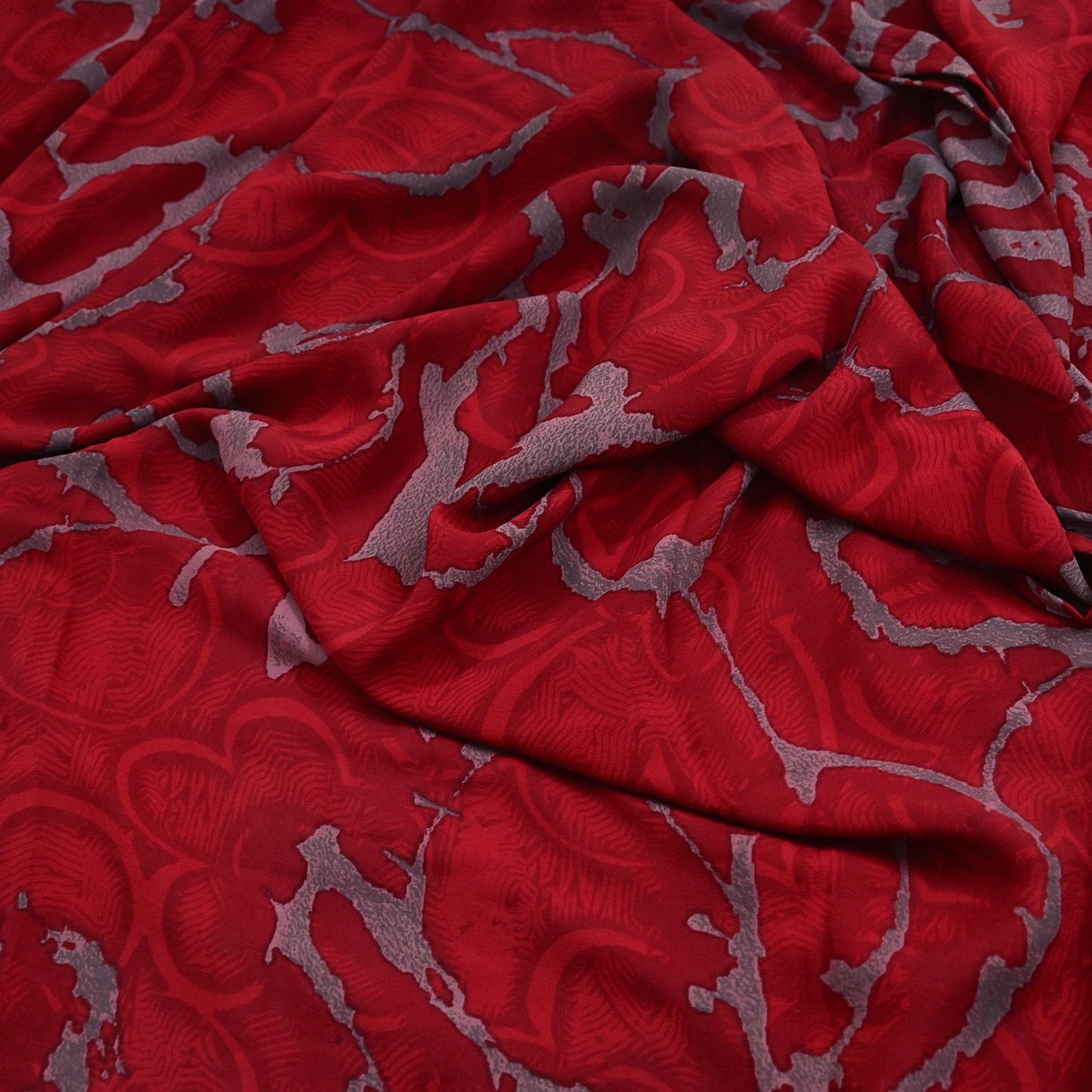 Indian Vintage Sari Red & Gray Pure Georgette Silk Printed Sarees Craft Fabric Sewing 5Yd Soft Dress Making Crafting Quilting Upcycle