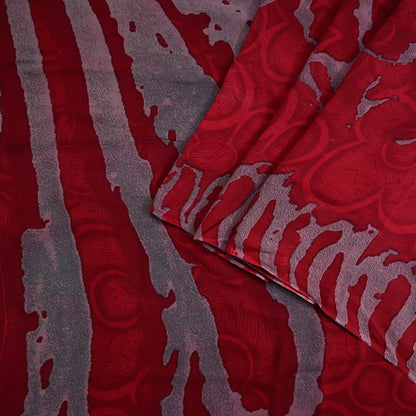 Indian Vintage Sari Red & Gray Pure Georgette Silk Printed Sarees Craft Fabric Sewing 5Yd Soft Dress Making Crafting Quilting Upcycle