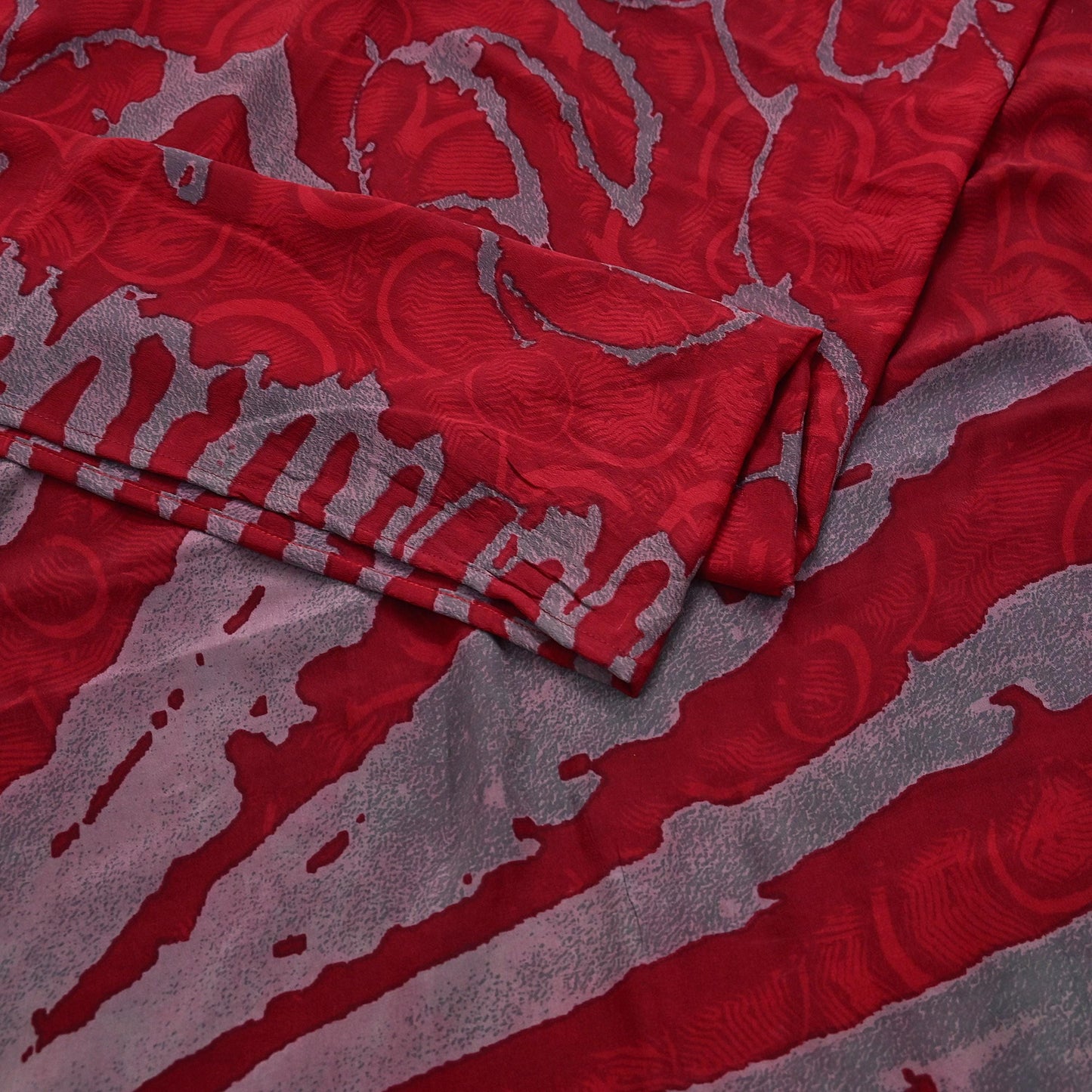 Indian Vintage Sari Red & Gray Pure Georgette Silk Printed Sarees Craft Fabric Sewing 5Yd Soft Dress Making Crafting Quilting Upcycle