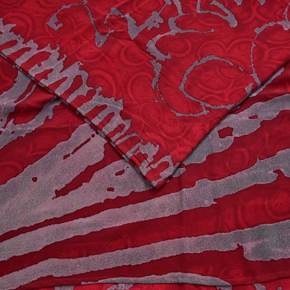 Indian Vintage Sari Red & Gray Pure Georgette Silk Printed Sarees Craft Fabric Sewing 5Yd Soft Dress Making Crafting Quilting Upcycle