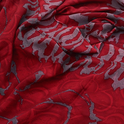 Indian Vintage Sari Red & Gray Pure Georgette Silk Printed Sarees Craft Fabric Sewing 5Yd Soft Dress Making Crafting Quilting Upcycle