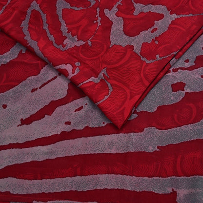 Indian Vintage Sari Red & Gray Pure Georgette Silk Printed Sarees Craft Fabric Sewing 5Yd Soft Dress Making Crafting Quilting Upcycle