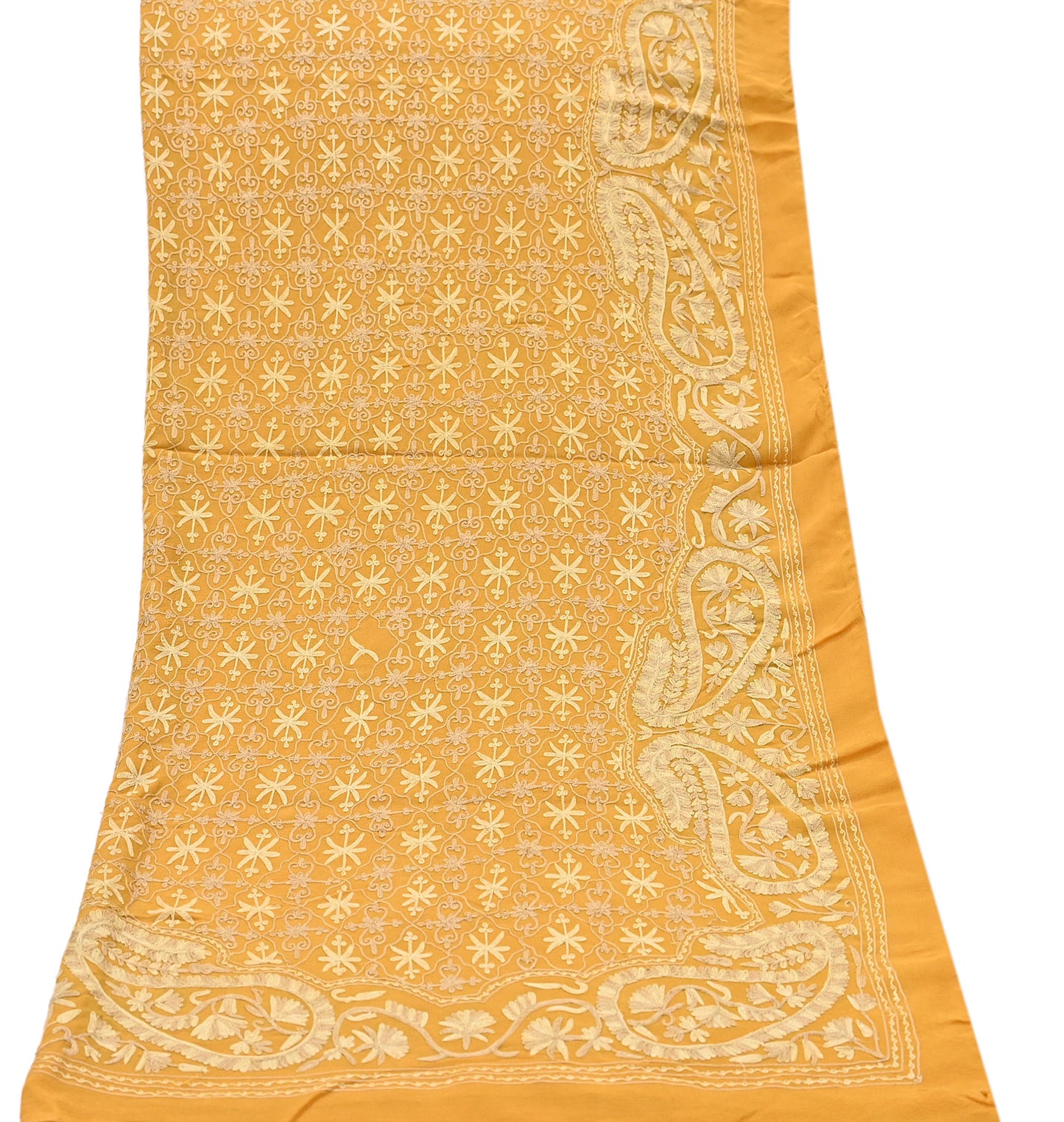 Indian Vintage Dupatta Mustard Pure Georgette silk Long Stole Hand Embroidered ari work Scarves Stole Veil Wrap