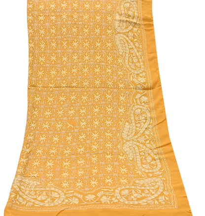 Indian Vintage Dupatta Mustard Pure Georgette silk Long Stole Hand Embroidered ari work Scarves Stole Veil Wrap
