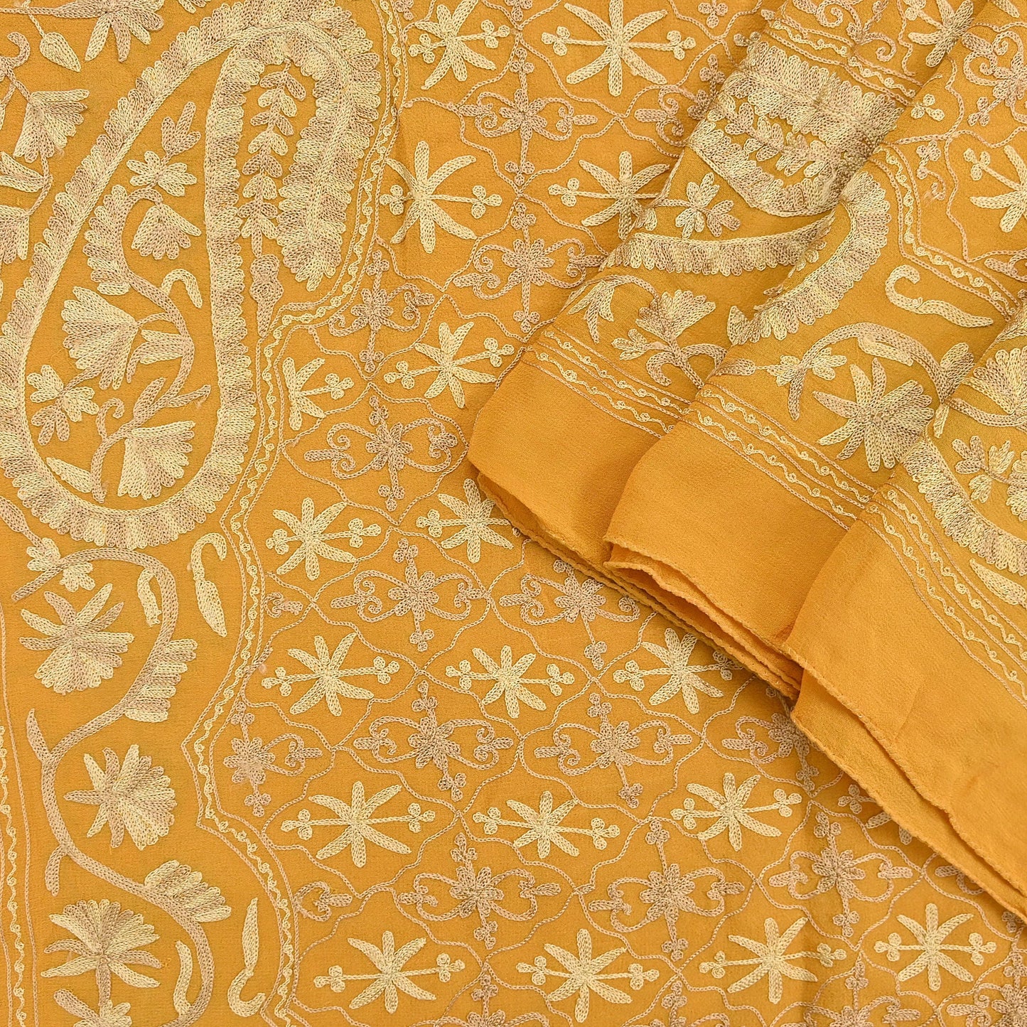 Indian Vintage Dupatta Mustard Pure Georgette silk Long Stole Hand Embroidered ari work Scarves Stole Veil Wrap