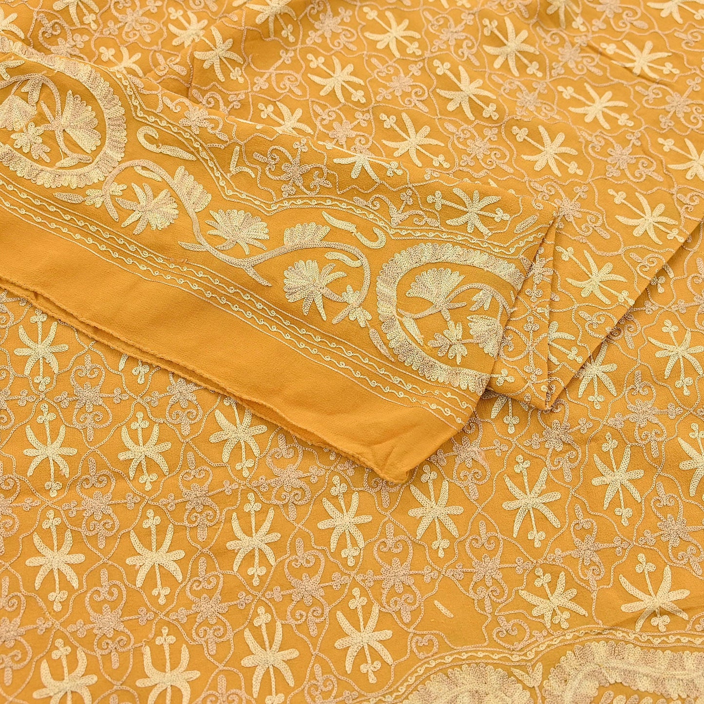 Indian Vintage Dupatta Mustard Pure Georgette silk Long Stole Hand Embroidered ari work Scarves Stole Veil Wrap