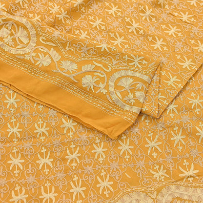Indian Vintage Dupatta Mustard Pure Georgette silk Long Stole Hand Embroidered ari work Scarves Stole Veil Wrap