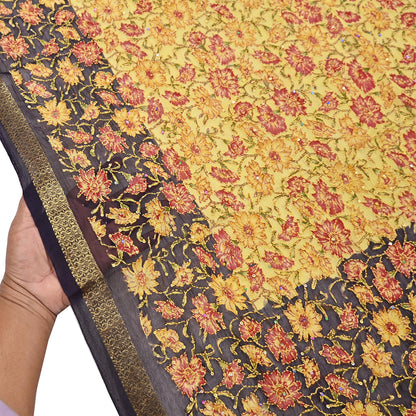Indian Vintage Dupatta Long Stole Hand Embroidered kantha stole Blend Cotton Scarves Veil Wrap Soft Floral Sequins
