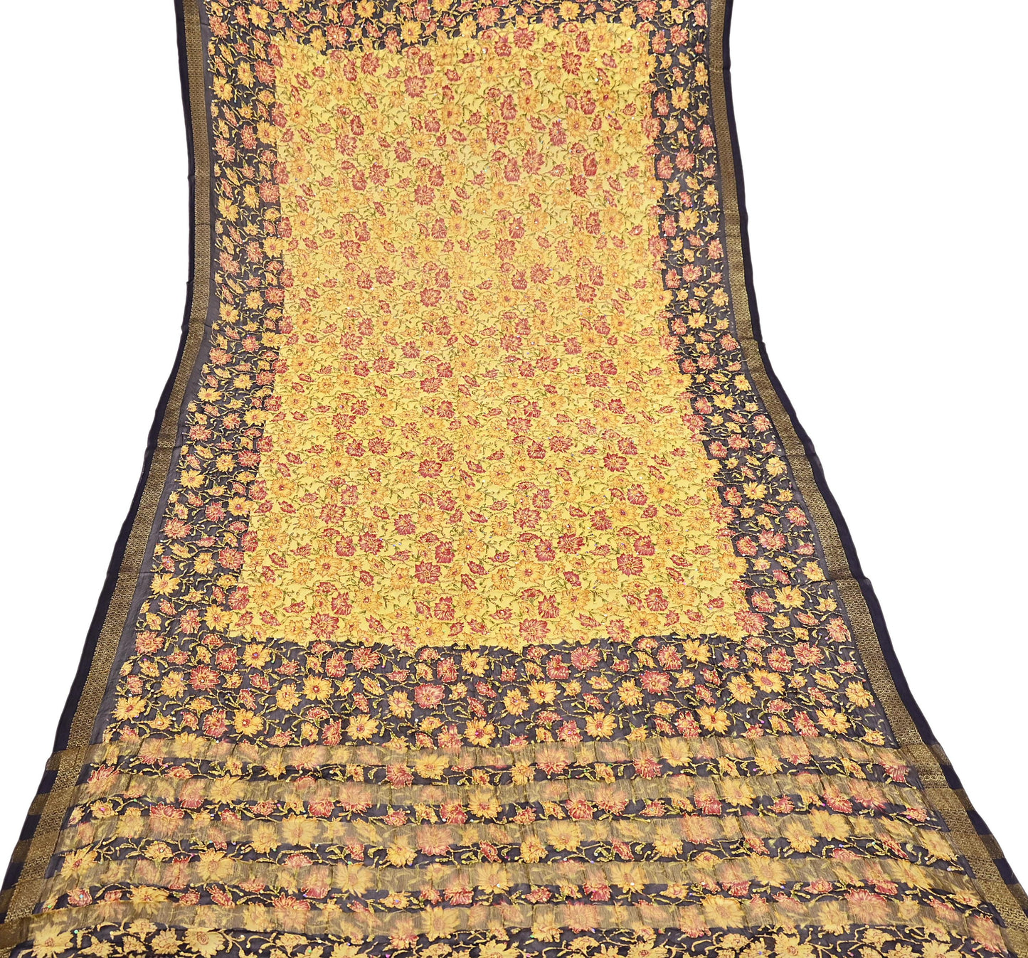 Indian Vintage Dupatta Long Stole Hand Embroidered kantha stole Blend Cotton Scarves Veil Wrap Soft Floral Sequins