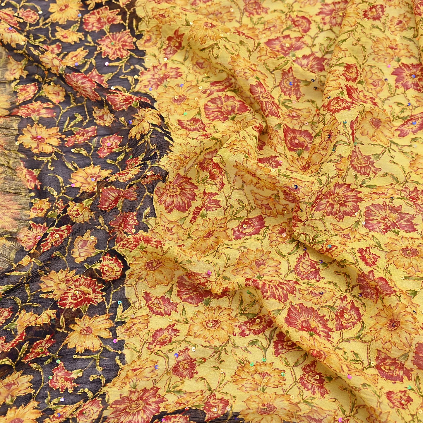 Indian Vintage Dupatta Long Stole Hand Embroidered kantha stole Blend Cotton Scarves Veil Wrap Soft Floral Sequins