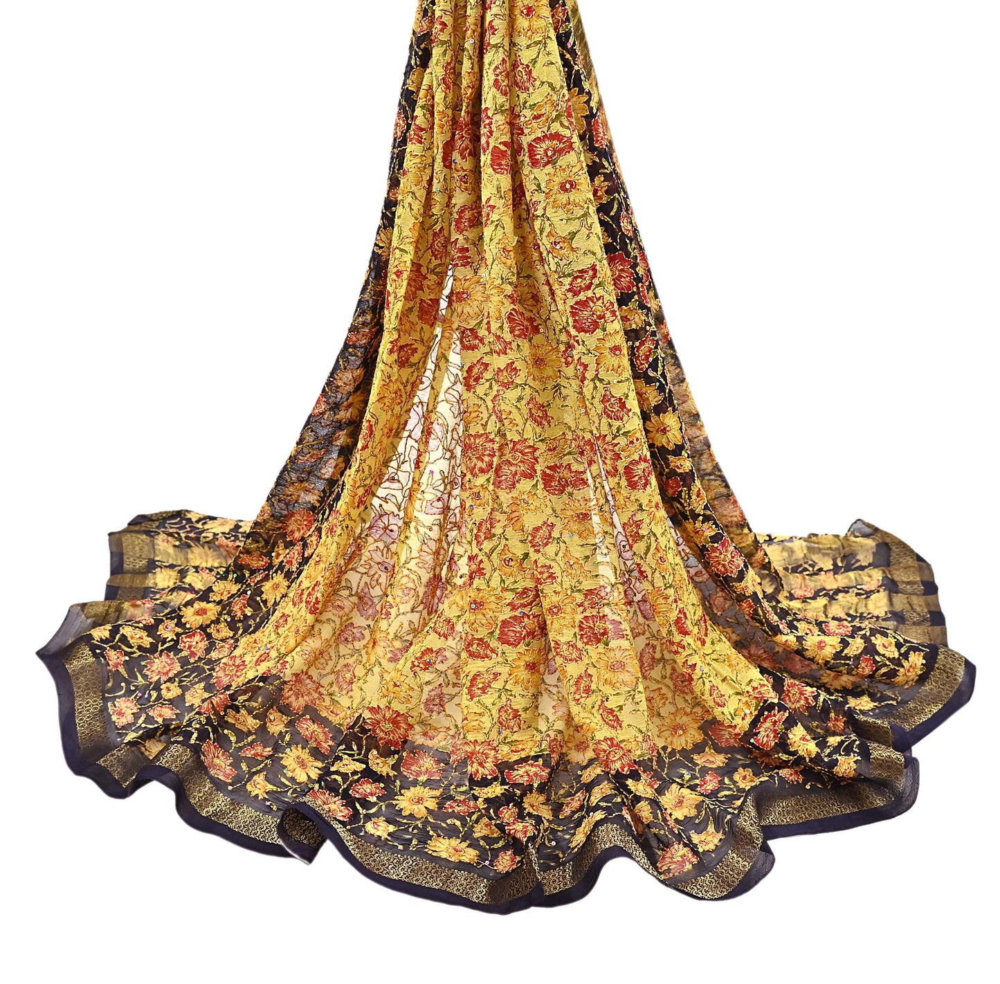 Indian Vintage Dupatta Long Stole Hand Embroidered kantha stole Blend Cotton Scarves Veil Wrap Soft Floral Sequins