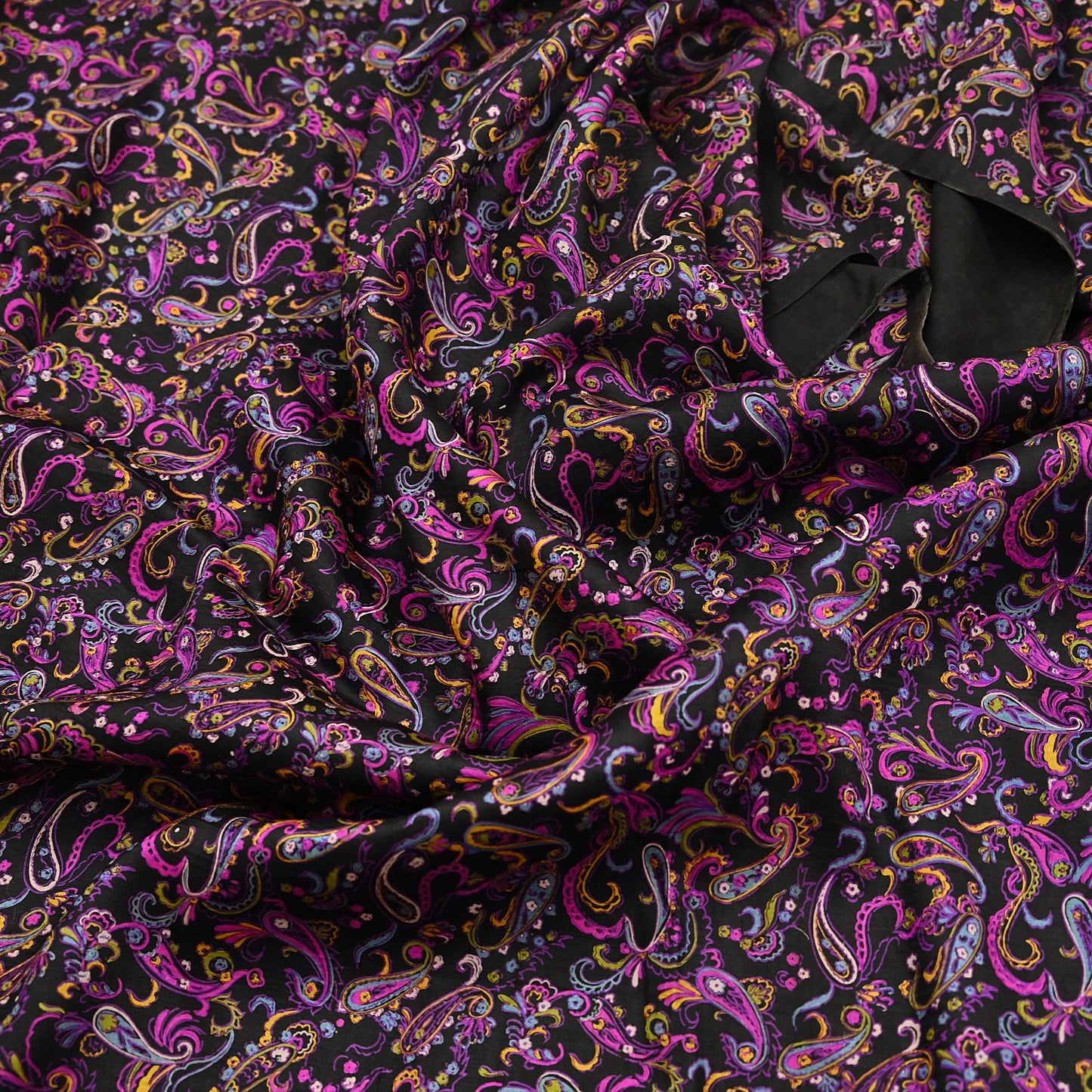 Vintage Sari Black Pure Silk Printed Saree Craft Fabric 5yard Sewing Floral Soft Dress Designing for Crafting Upcycle Quilting