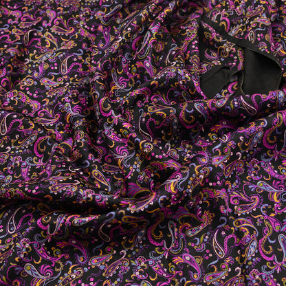 Vintage Sari Black Pure Silk Printed Saree Craft Fabric 5yard Sewing Floral Soft Dress Designing for Crafting Upcycle Quilting