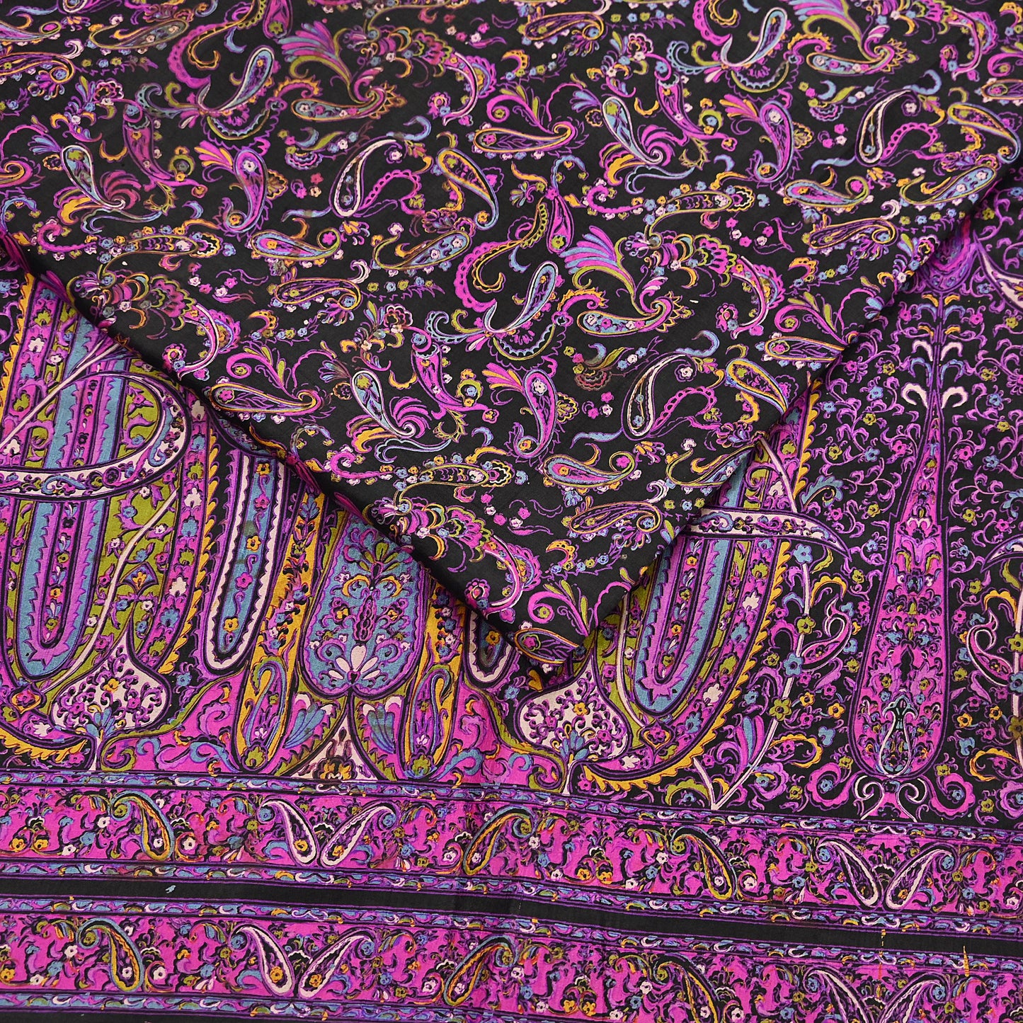 Vintage Sari Black Pure Silk Printed Saree Craft Fabric 5yard Sewing Floral Soft Dress Designing for Crafting Upcycle Quilting