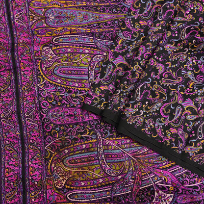 Vintage Sari Black Pure Silk Printed Saree Craft Fabric 5yard Sewing Floral Soft Dress Designing for Crafting Upcycle Quilting