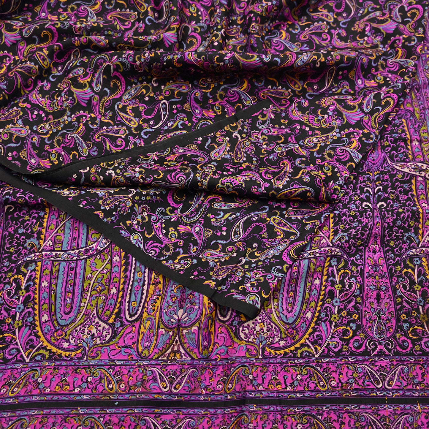 Vintage Sari Black Pure Silk Printed Saree Craft Fabric 5yard Sewing Floral Soft Dress Designing for Crafting Upcycle Quilting