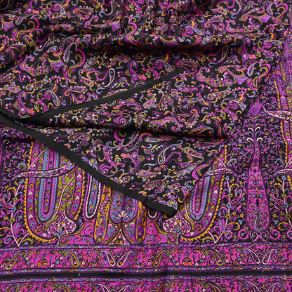 Vintage Sari Black Pure Silk Printed Saree Craft Fabric 5yard Sewing Floral Soft Dress Designing for Crafting Upcycle Quilting