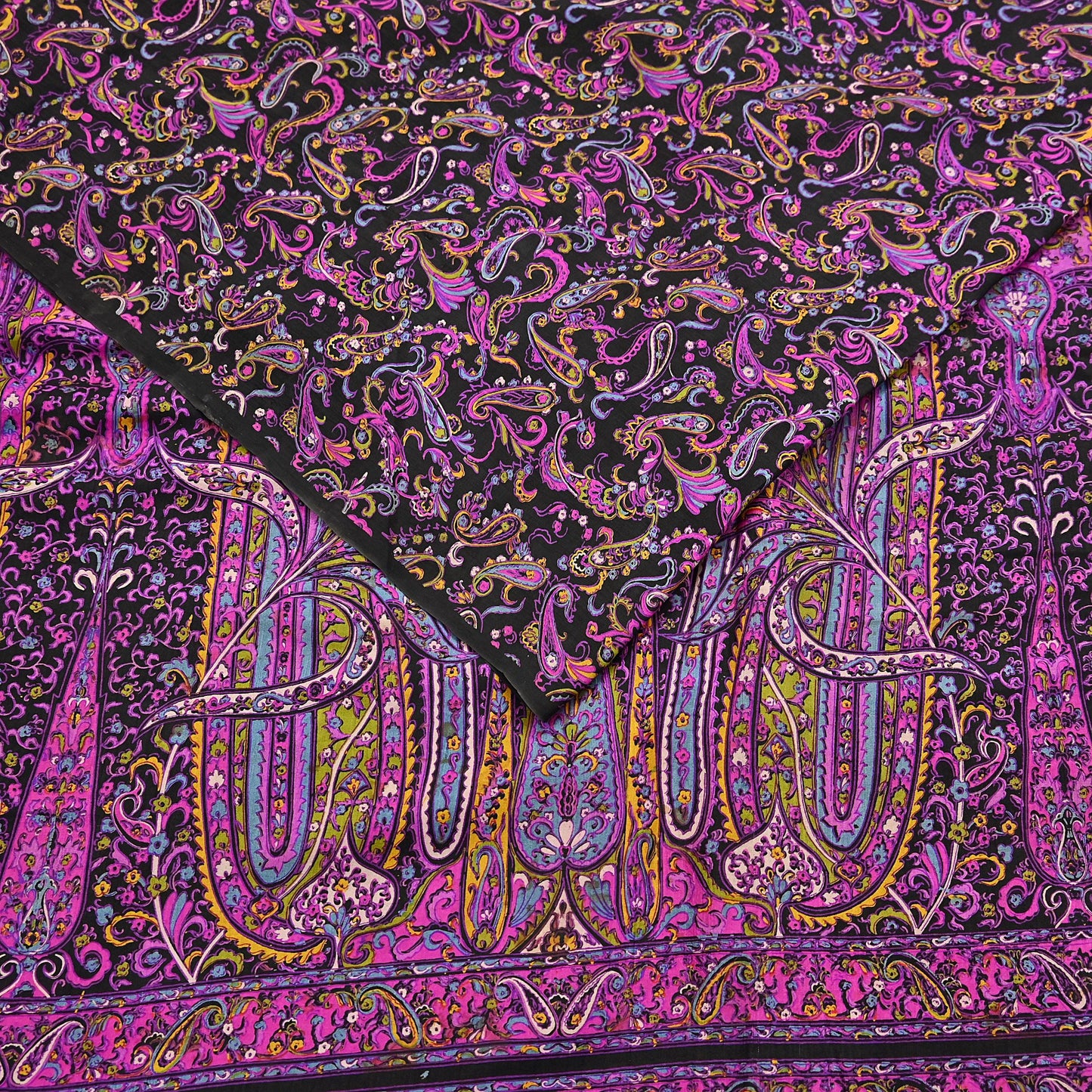 Vintage Sari Black Pure Silk Printed Saree Craft Fabric 5yard Sewing Floral Soft Dress Designing for Crafting Upcycle Quilting