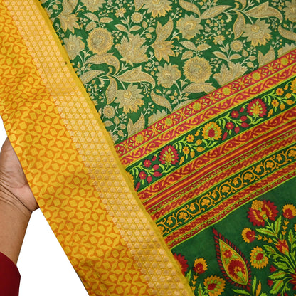 Indian Vintage Green Saree 100% Pure Silk Woven Printed Sari 5yd Craft Fabric  Sewing Soft Dress Designing for Crafting Quilting