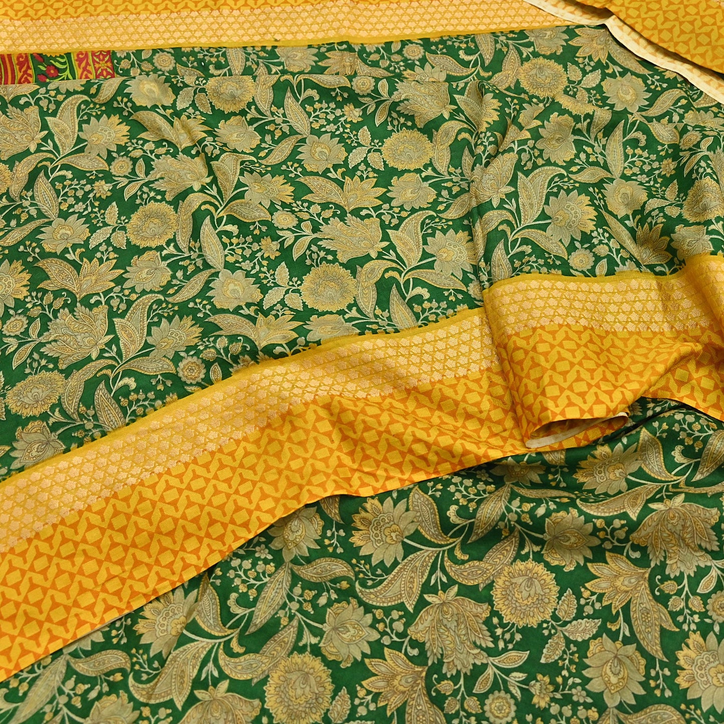 Indian Vintage Green Saree 100% Pure Silk Woven Printed Sari 5yd Craft Fabric  Sewing Soft Dress Designing for Crafting Quilting