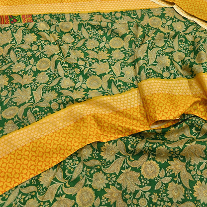 Indian Vintage Green Saree 100% Pure Silk Woven Printed Sari 5yd Craft Fabric  Sewing Soft Dress Designing for Crafting Quilting