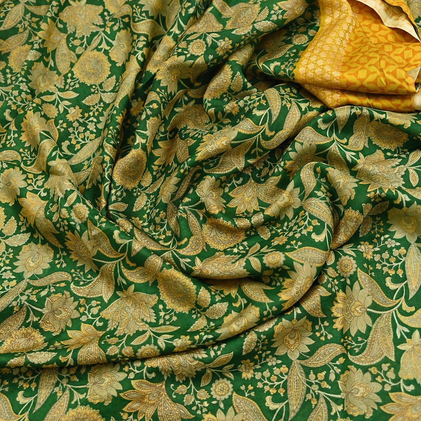 Indian Vintage Green Saree 100% Pure Silk Woven Printed Sari 5yd Craft Fabric  Sewing Soft Dress Designing for Crafting Quilting