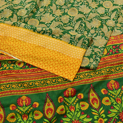 Indian Vintage Green Saree 100% Pure Silk Woven Printed Sari 5yd Craft Fabric  Sewing Soft Dress Designing for Crafting Quilting